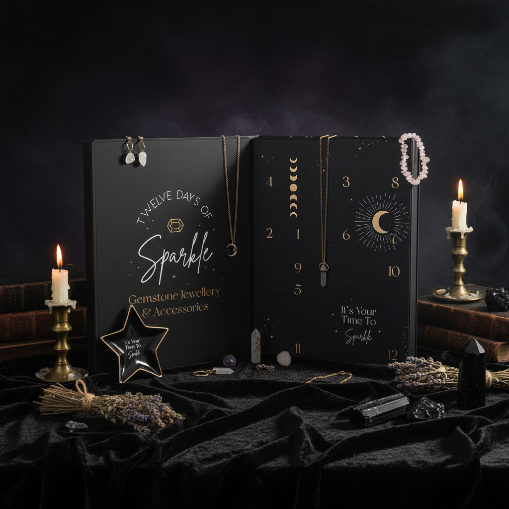 12-Day Crystal Jewellery Advent Calendar in dark witchcore setting