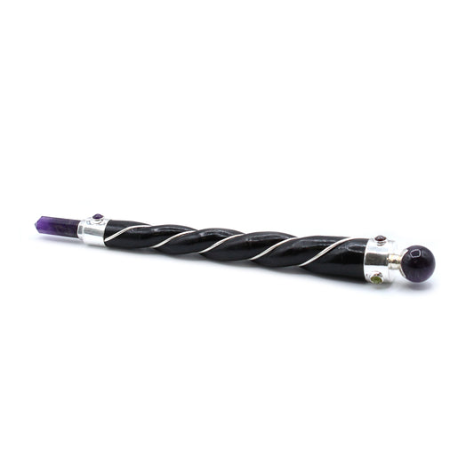 Twisted Healing Wand - Silver Amethyst Sphere