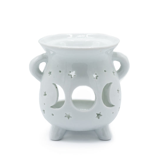 Cauldron Oil Burner - Moon Phase - White