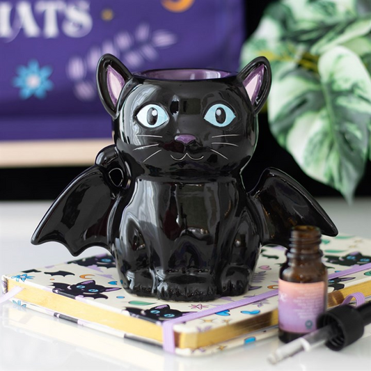 Cute and Creepy Bat Cat Shaped Ceramic Oil Burner and Wax Warmer